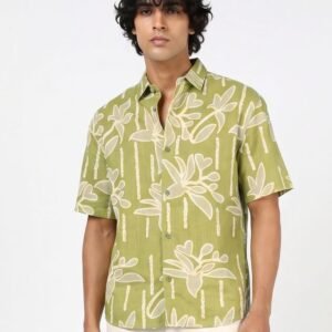 Men's Green All Over Printed Oversized Shirt