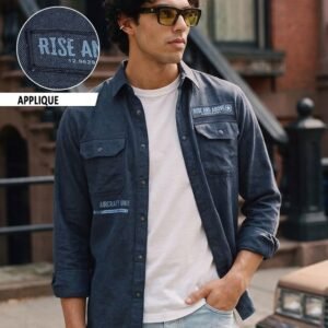 Men's Blue Applique Cargo Shirt