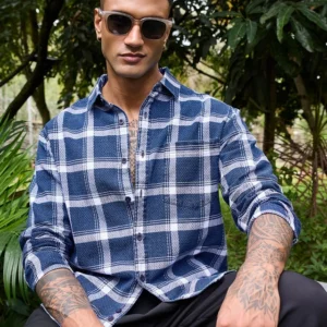 Men's Blue & White Checked Shirt
