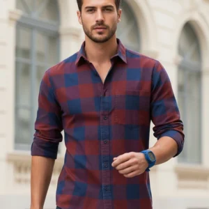 Men’s Bold Red & Navy Blue Checked Shirt